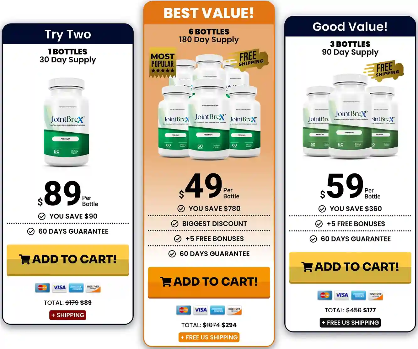 JointBreX Pricing — 1, 3 and 6 Bottle Packages